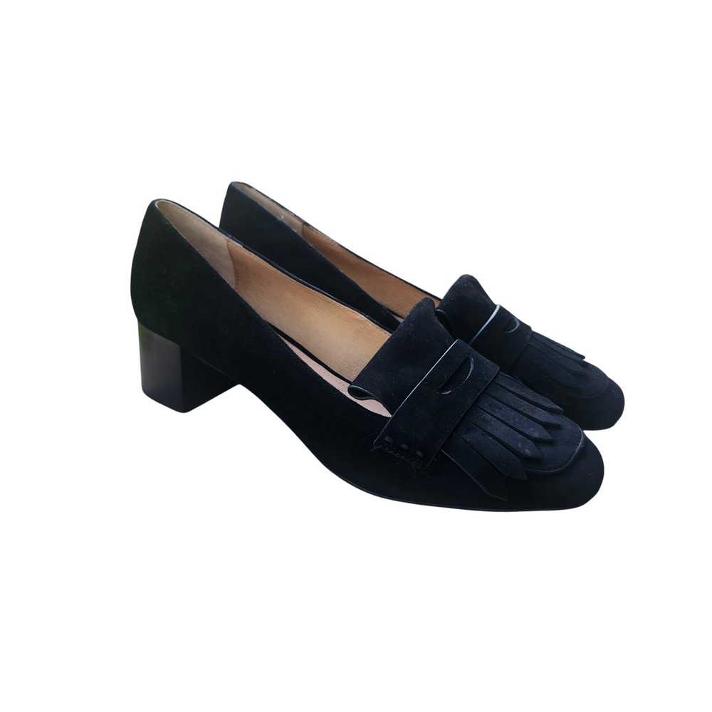 J. Jill Loafer Pumps Women Size 9 Black Suede Kiltie Fringe Block Heel